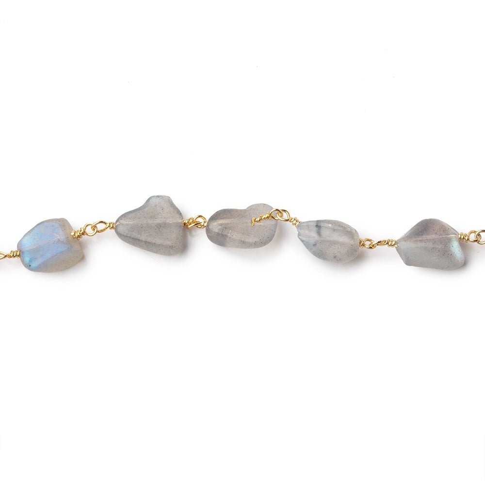 9x8-10x9mm Labradorite Plain Nuggets on Gold Plated Chain - Beadsofcambay.com
