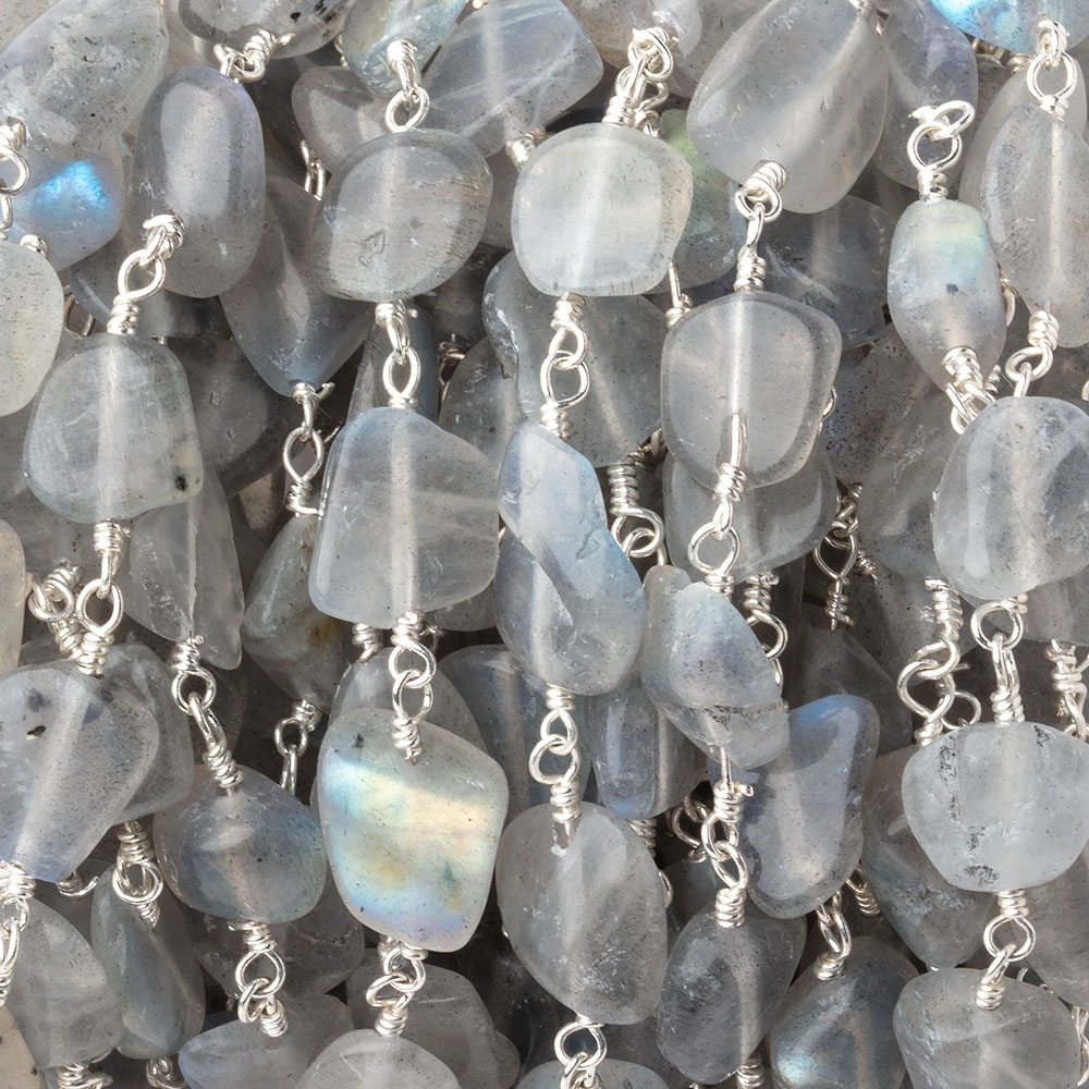 9x8-10x9mm Labradorite Plain Nuggets on Silver Plated Chain - Beadsofcambay.com