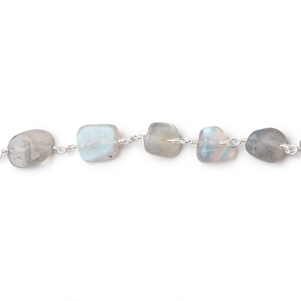 9x8-10x9mm Labradorite Plain Nuggets on Silver Plated Chain - Beadsofcambay.com