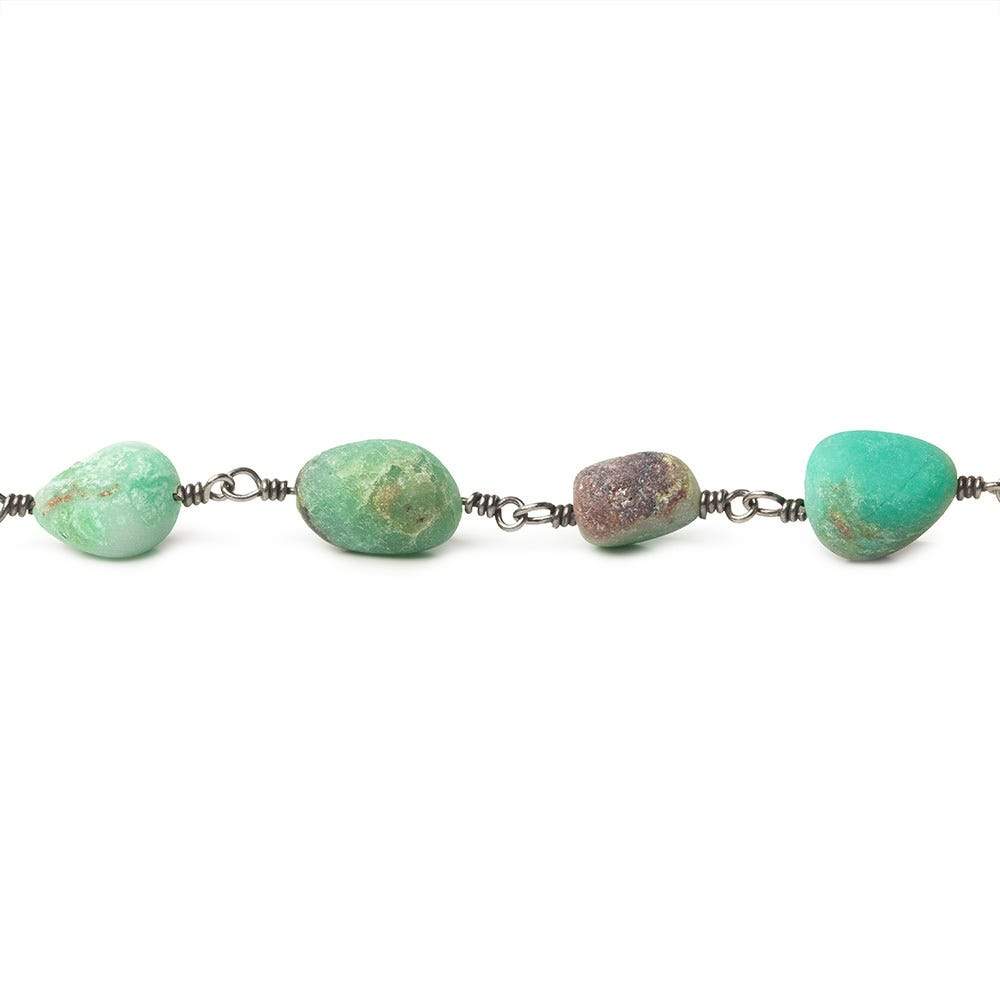 9x8-11x8mm Matte Chrysoprase & Matrix nugget Black Gold plated Chain by the foot 18 beads - Beadsofcambay.com