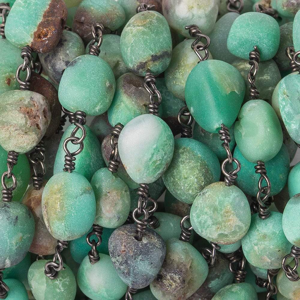 9x8-11x8mm Matte Chrysoprase & Matrix nugget Black Gold plated Chain by the foot 18 beads - Beadsofcambay.com