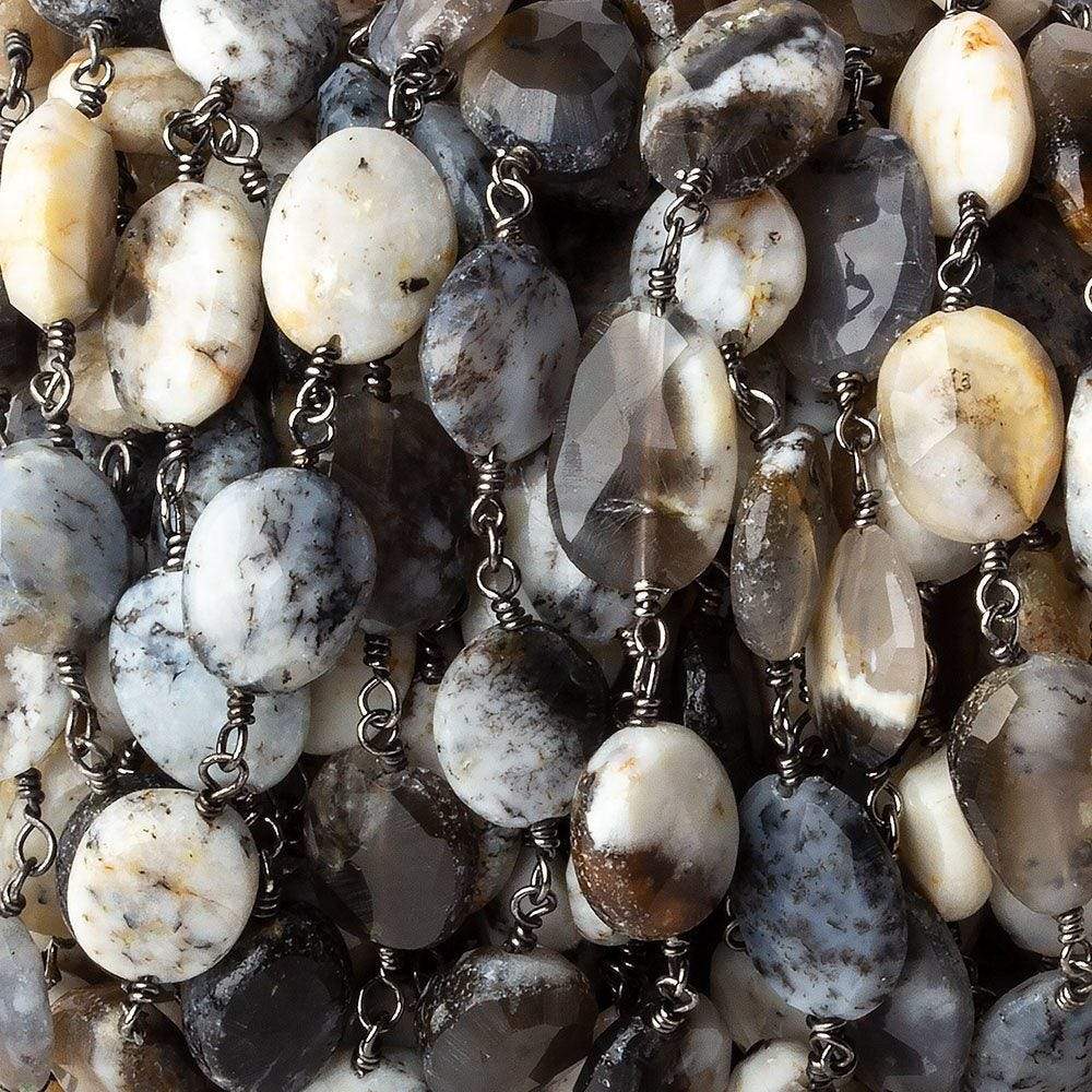9x8-13x8mm Dendritic Agate faceted oval Black Gold Plated Chain by the foot 18 beads - Beadsofcambay.com