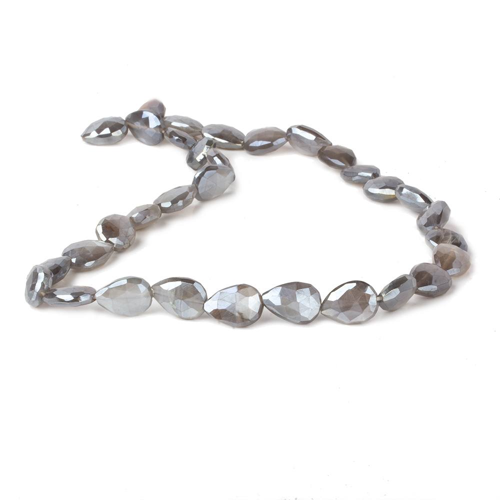 9x8-13x8mm Mystic Dark Platinum Grey Moonstone faceted pears 14 inch 29 beads - Beadsofcambay.com