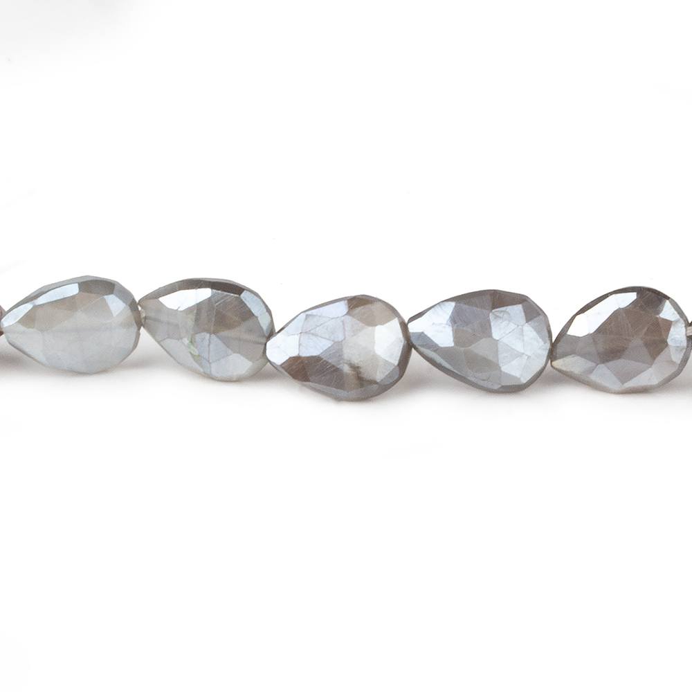 9x8-13x8mm Mystic Dark Platinum Grey Moonstone faceted pears 14 inch 29 beads - Beadsofcambay.com