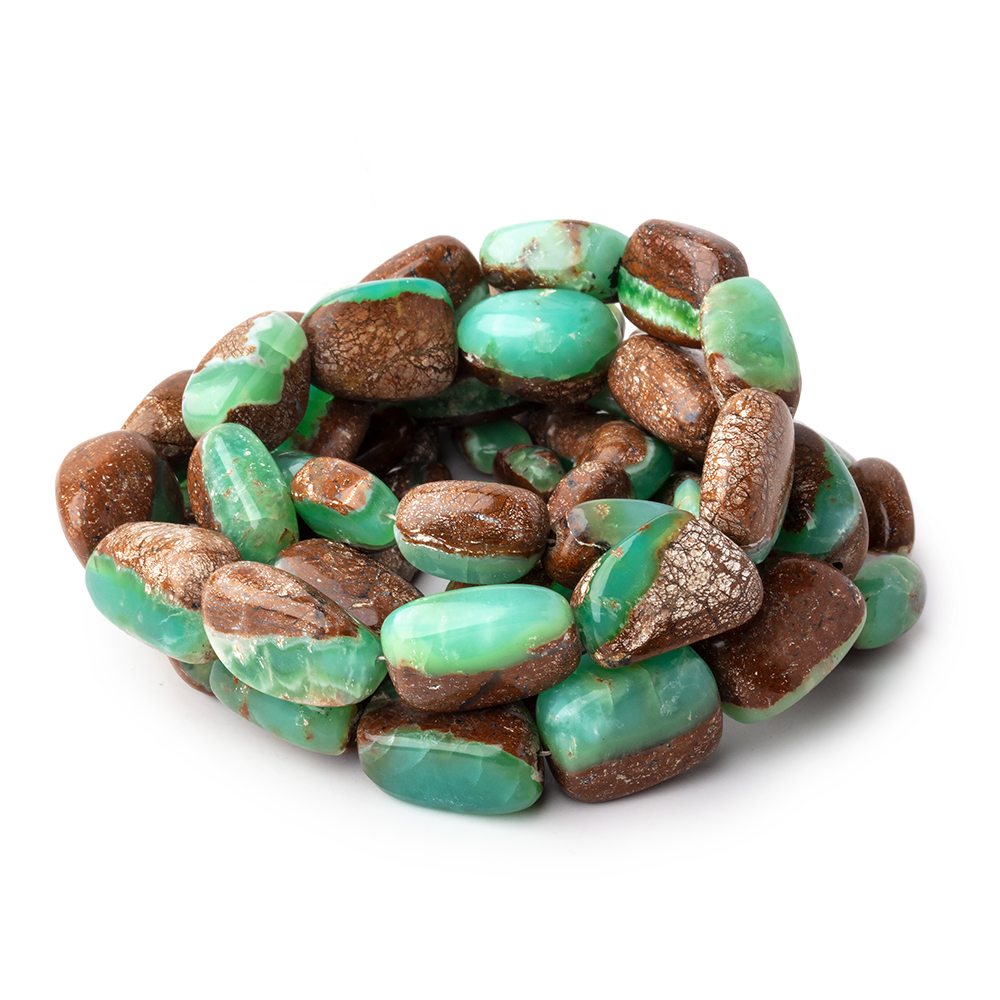 9x8-19.5x13mm Prase Opal Plain Nuggets with Matrix 19 inch 30 Beads - Beadsofcambay.com