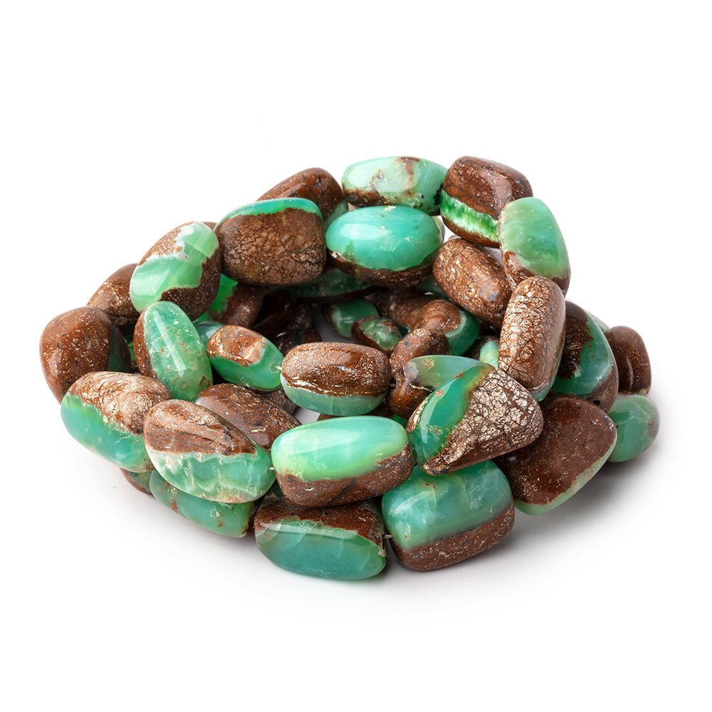9x8-19.5x13mm Tanzanian Green Opal Plain Nuggets with Matrix 19 inch 30 Beads - Beadsofcambay.com