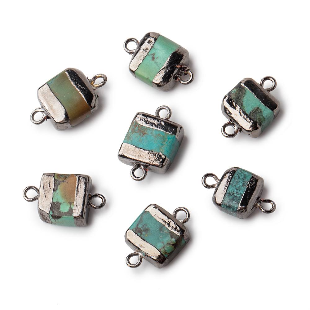 9x8.5-10x10mm Black Gold Leafed Imitation Turquoise plain square connector 1 piece - Beadsofcambay.com