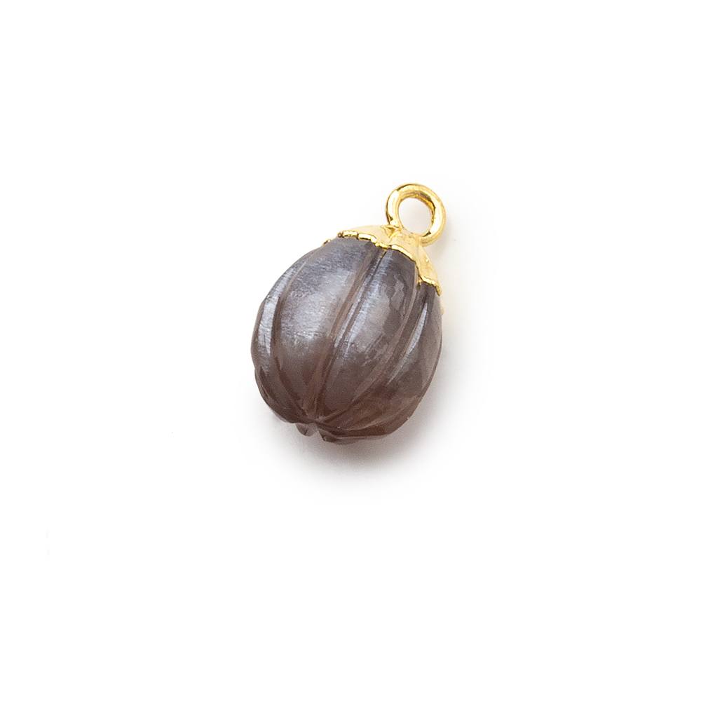 9x8mm Gold Leafed Chocolate Brown Moonstone Carved Melon focal bead Pendant sold as 1 piece - Beadsofcambay.com
