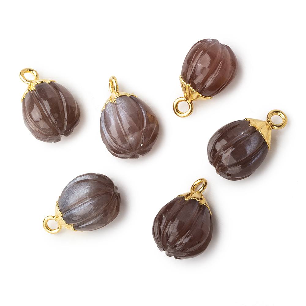 9x8mm Gold Leafed Chocolate Brown Moonstone Carved Melon focal bead Pendant sold as 1 piece - Beadsofcambay.com