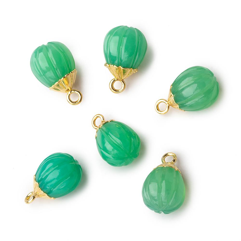 9x8mm Gold Leafed Green Onyx Carved Melon focal bead Pendant sold as 1 piece - Beadsofcambay.com