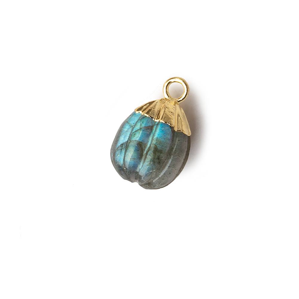 9x8mm Gold Leafed Labradorite Carved Melon focal bead Pendant sold as 1 piece - Beadsofcambay.com