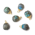 9x8mm Gold Leafed Labradorite Carved Melon focal bead Pendant sold as 1 piece - Beadsofcambay.com