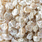 9x8mm Off White Keshi Side Drilled Pearl .925 Silver Chain by the foot 24 pearls - Beadsofcambay.com