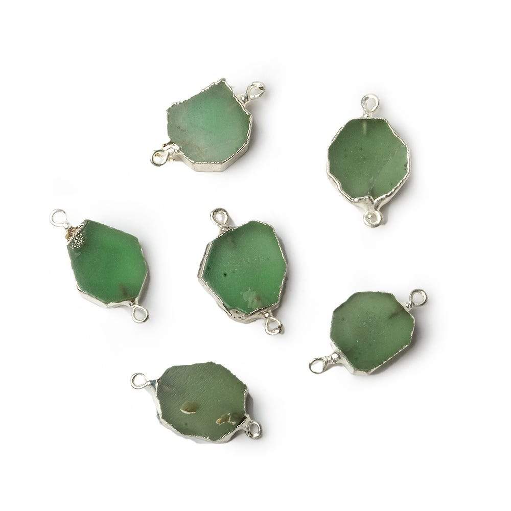 9x8mm Silver Leafed Chrysoprase Slice Connector 1 piece - Beadsofcambay.com