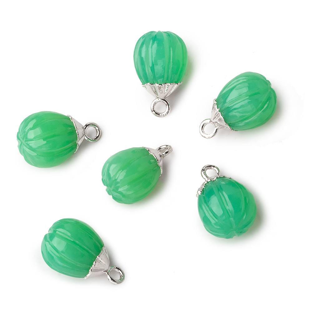 9x8mm Silver Leafed Green Onyx Carved Melon focal bead Pendant sold as 1 piece - Beadsofcambay.com
