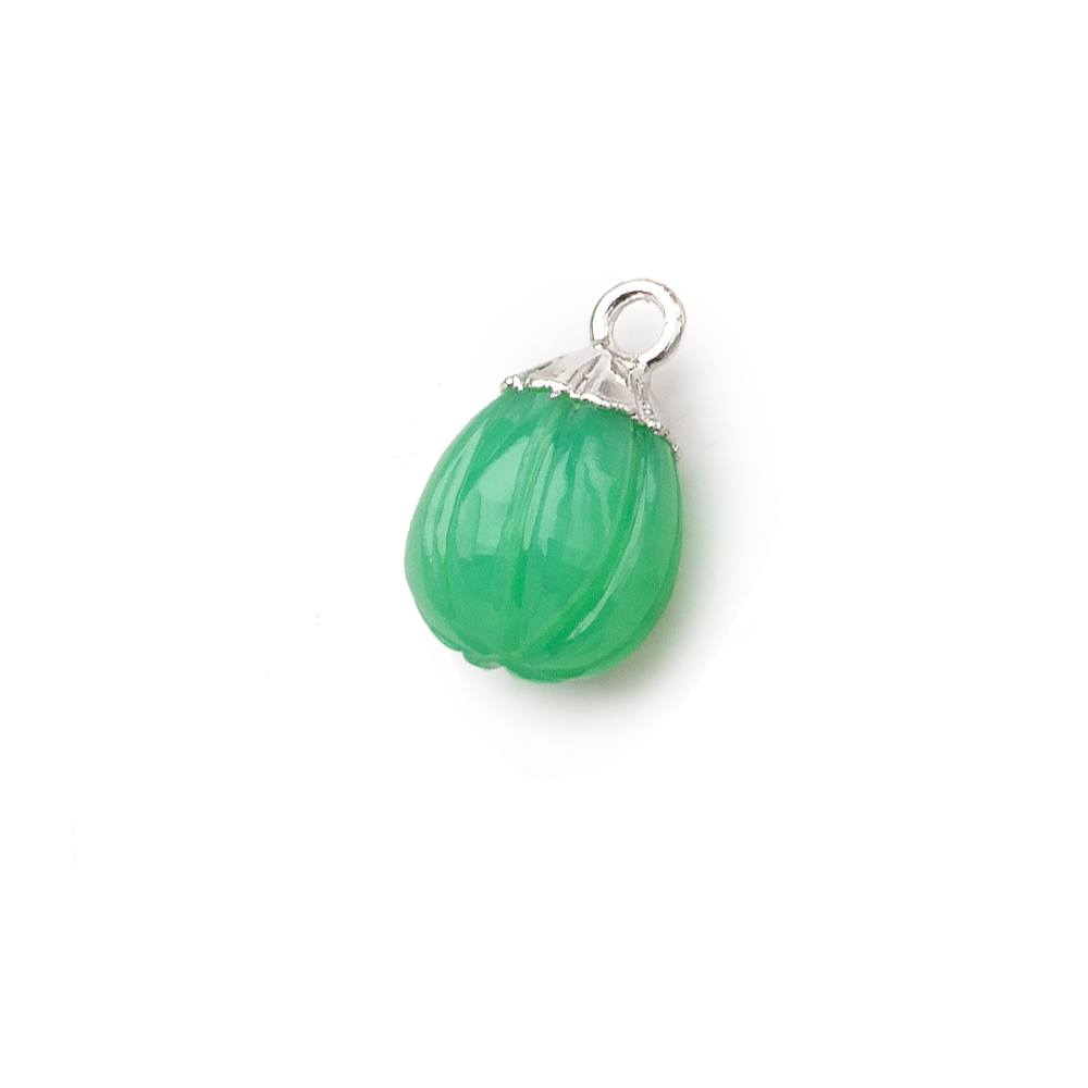 9x8mm Silver Leafed Green Onyx Carved Melon focal bead Pendant sold as 1 piece - Beadsofcambay.com