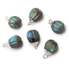 9x8mm Silver Leafed Labradorite Carved Melon focal bead Pendant sold as 1 piece - Beadsofcambay.com