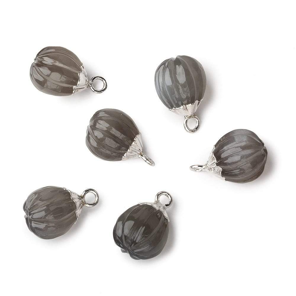 9x8mm Silver Leafed Platinum Grey Moonstone Carved Melon focal bead Pendant sold as 1 piece - Beadsofcambay.com