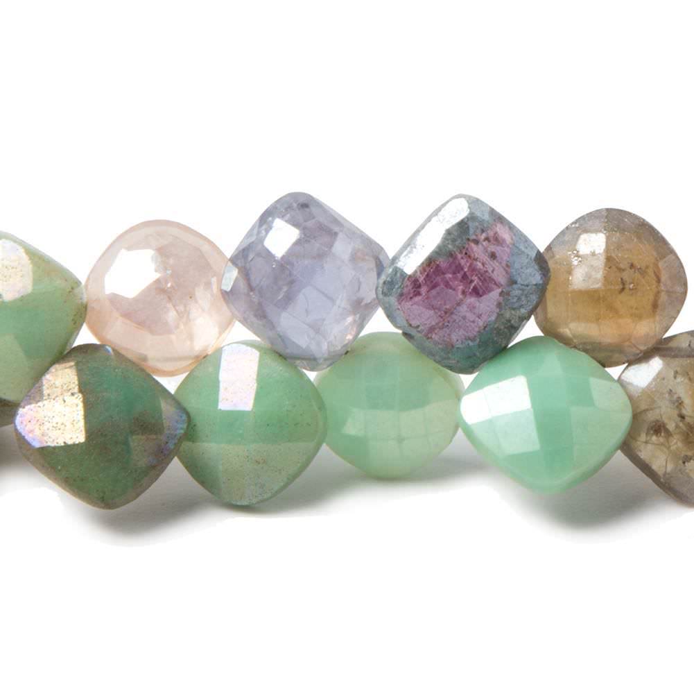 9x9-10x10mm Mystic Multi Gemstone faceted pillow beads 8 inch 44 pieces - Beadsofcambay.com