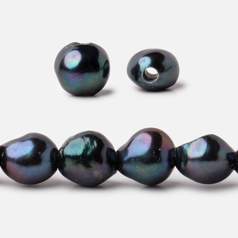 9x9-11x10mm Dark Peacock Baroque 2.5mm Large Hole Pearls 15 inch 38 pieces - Beadsofcambay.com