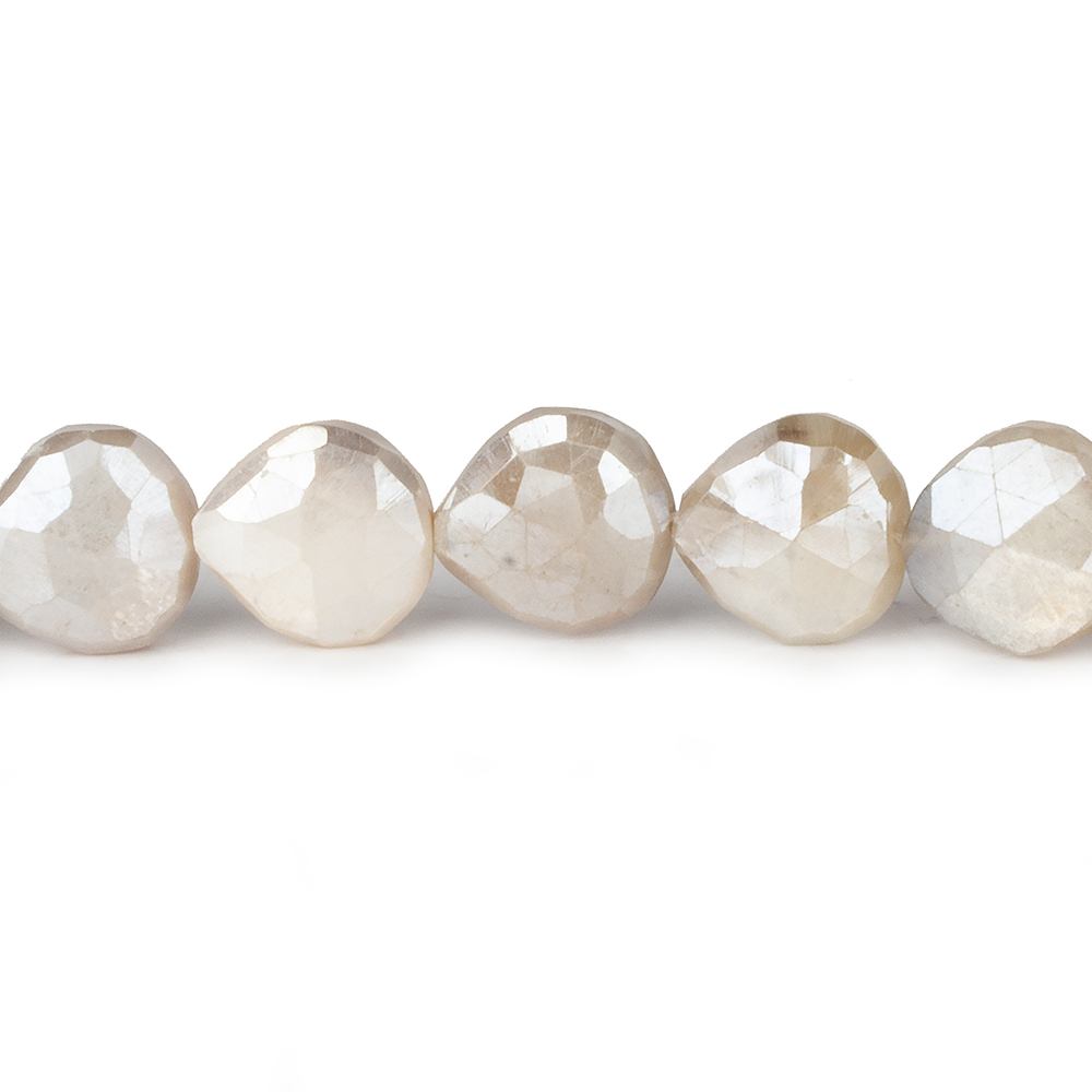 9x9-11x11mm Mystic Off White Moonstone straight drill faceted hearts 14 inch 35 beads - Beadsofcambay.com