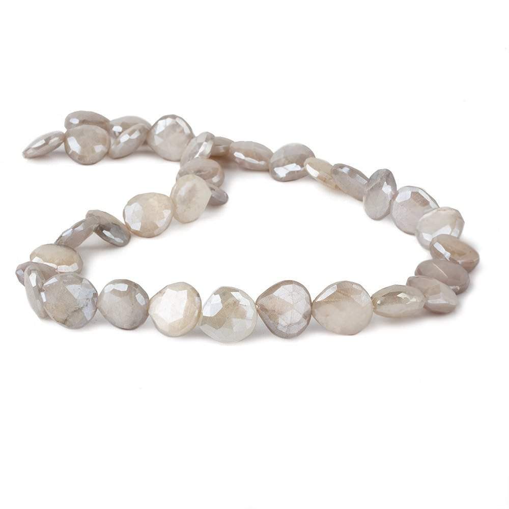 9x9-11x11mm Mystic Off White Moonstone straight drill faceted hearts 14 inch 35 beads - Beadsofcambay.com