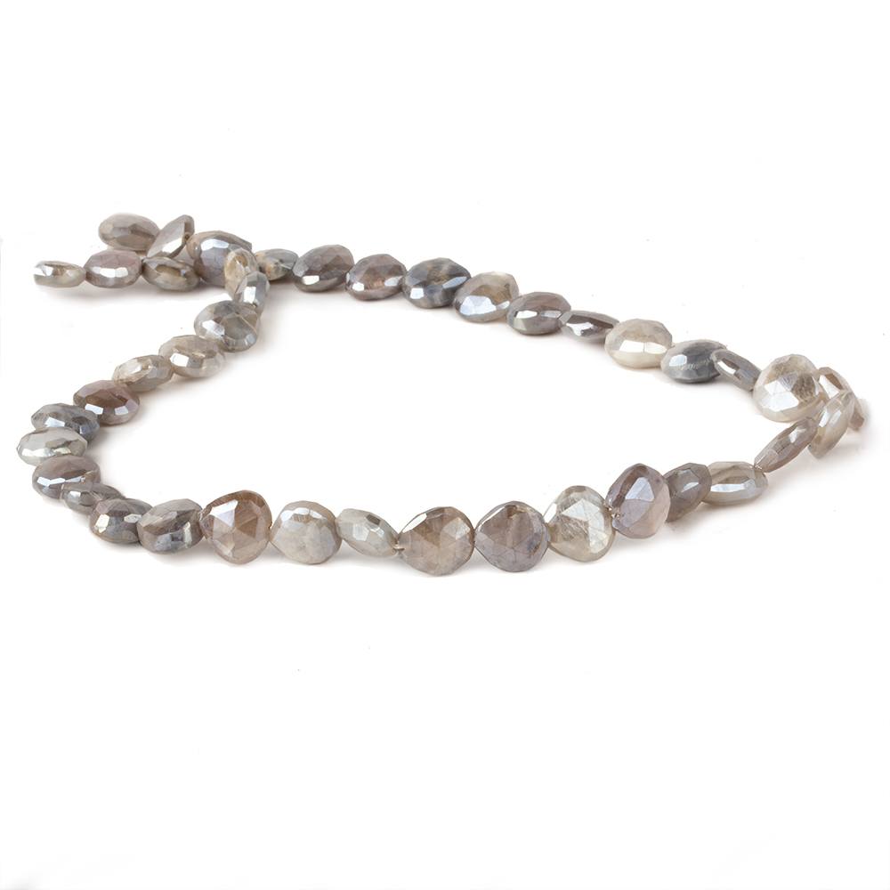 9x9-11x11mm Mystic Platinum Grey Moonstone straight drill faceted hearts 14 inch 35 beads - Beadsofcambay.com