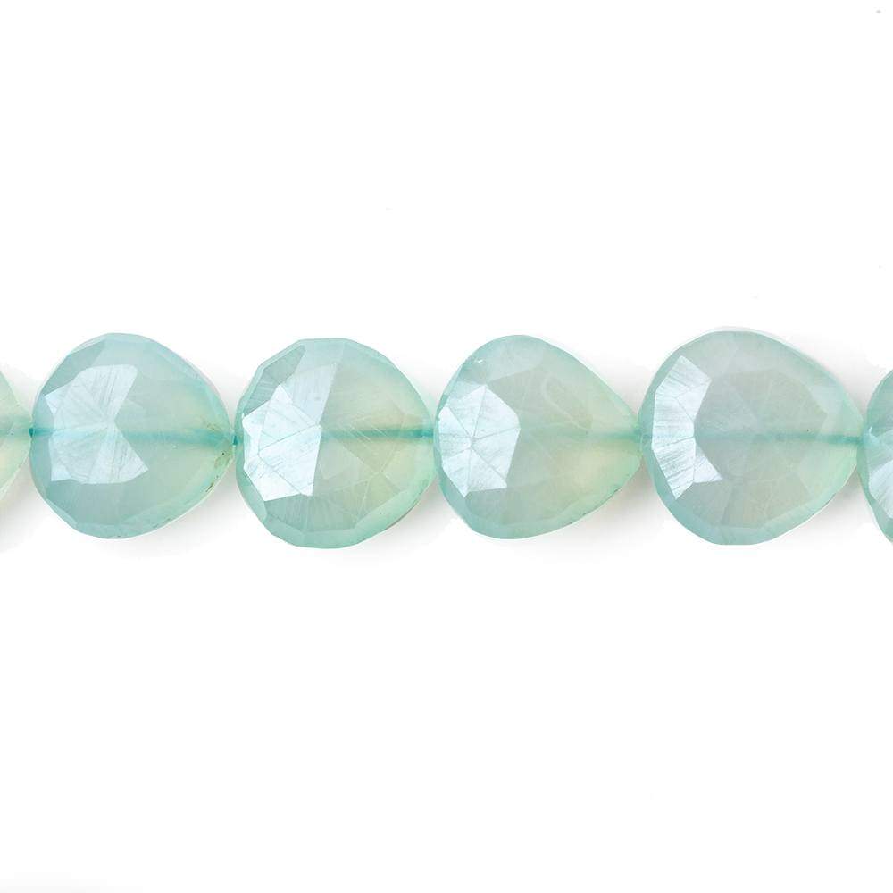 9x9-11x11mm Mystic Sea Green Chalcedony straight drilled faceted heart 8 inch 18 Beads - Beadsofcambay.com