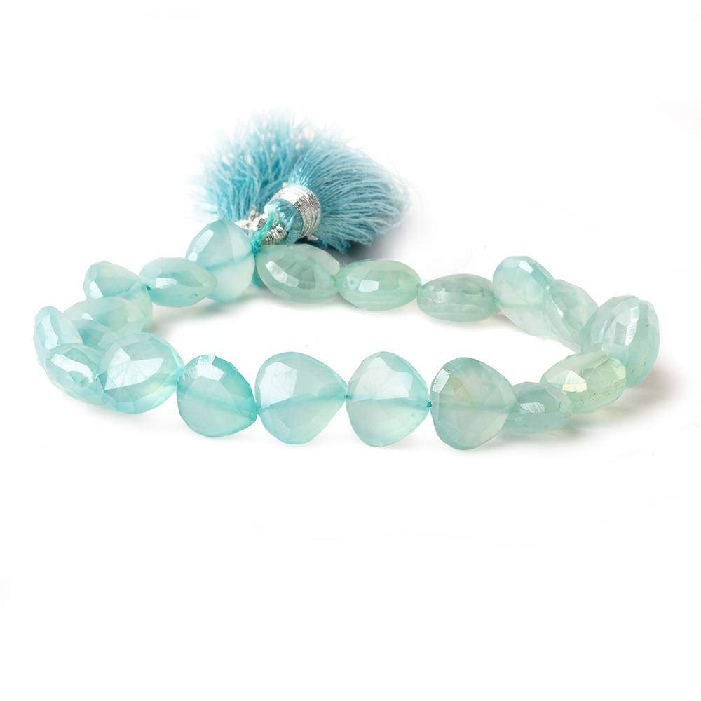 9x9-11x11mm Mystic Sea Green Chalcedony straight drilled faceted heart 8 inch 18 Beads - Beadsofcambay.com
