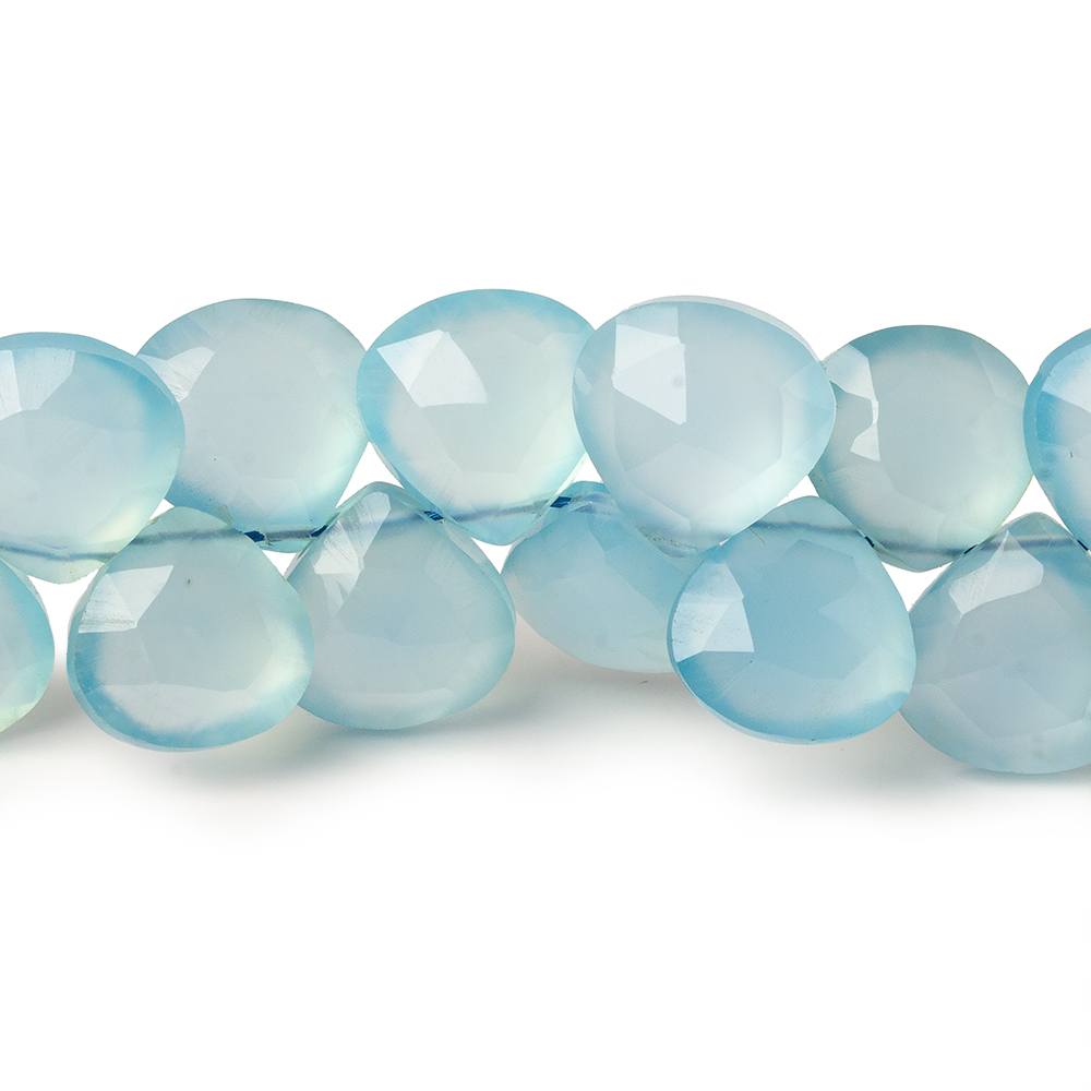 9x9-11x11mm Sky Blue Chalcedony faceted hearts 8 inch 41 beads AAA - Beadsofcambay.com