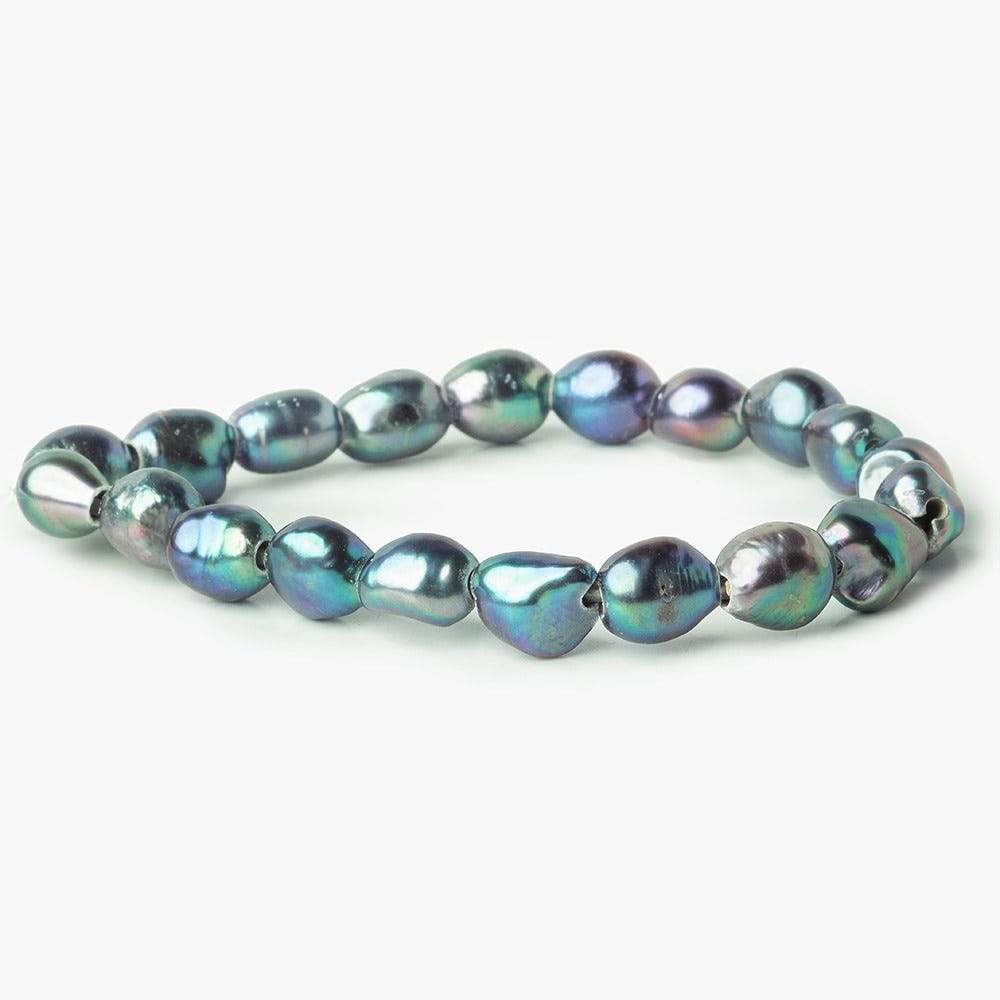 9x9-11x8mm Peacock Teal Baroque Straight Drilled 2.5mm Large Hole Pearls 8 inch - Beadsofcambay.com