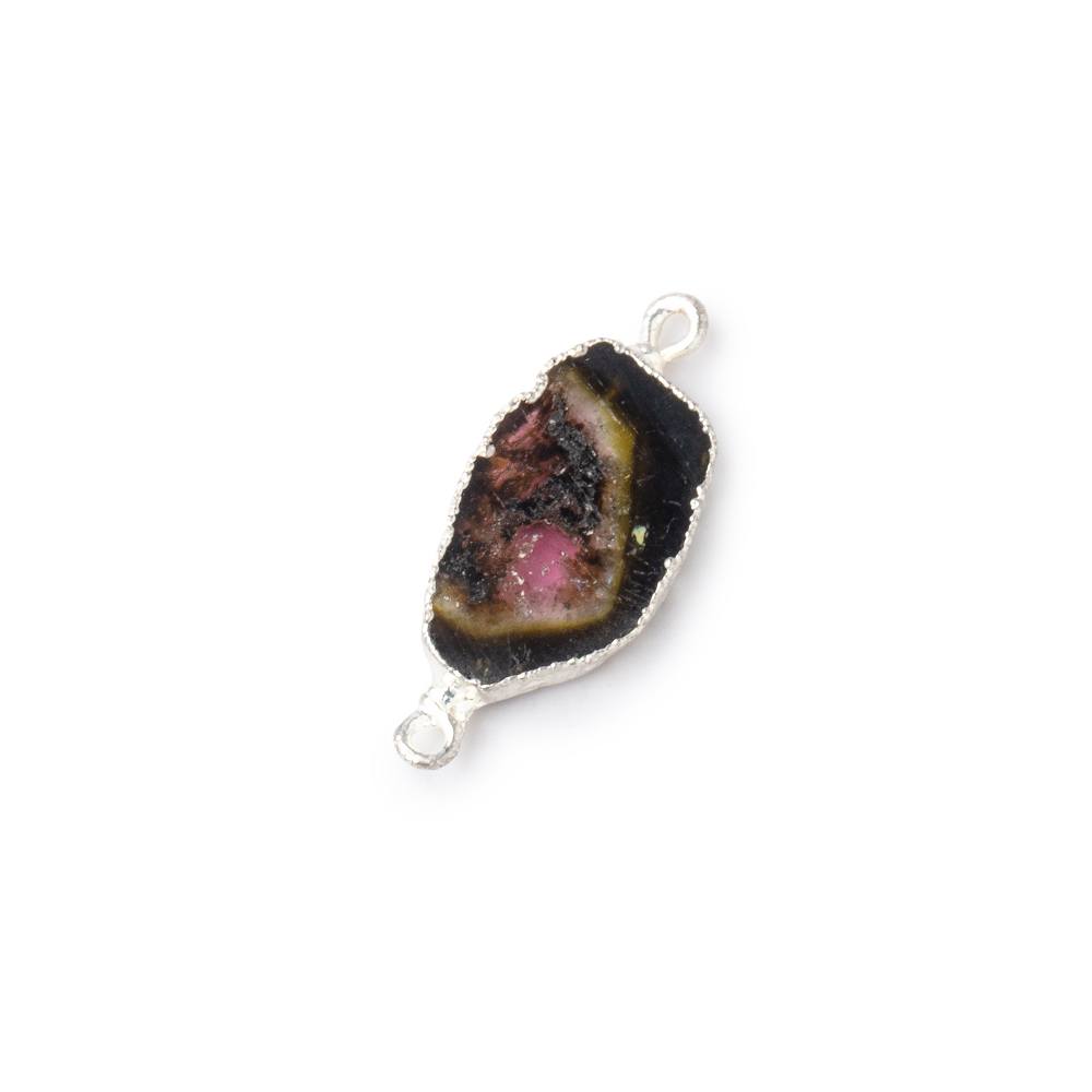 9x9-12x11mm Silver Leafed Tourmaline Natural Crystal Slice 1 Connector Focal - Beadsofcambay.com