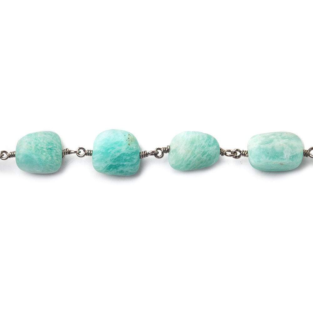 9x9-12x8mm Matte Amazonite plain nugget Black Gold plated Chain by the foot 19 beads per - Beadsofcambay.com