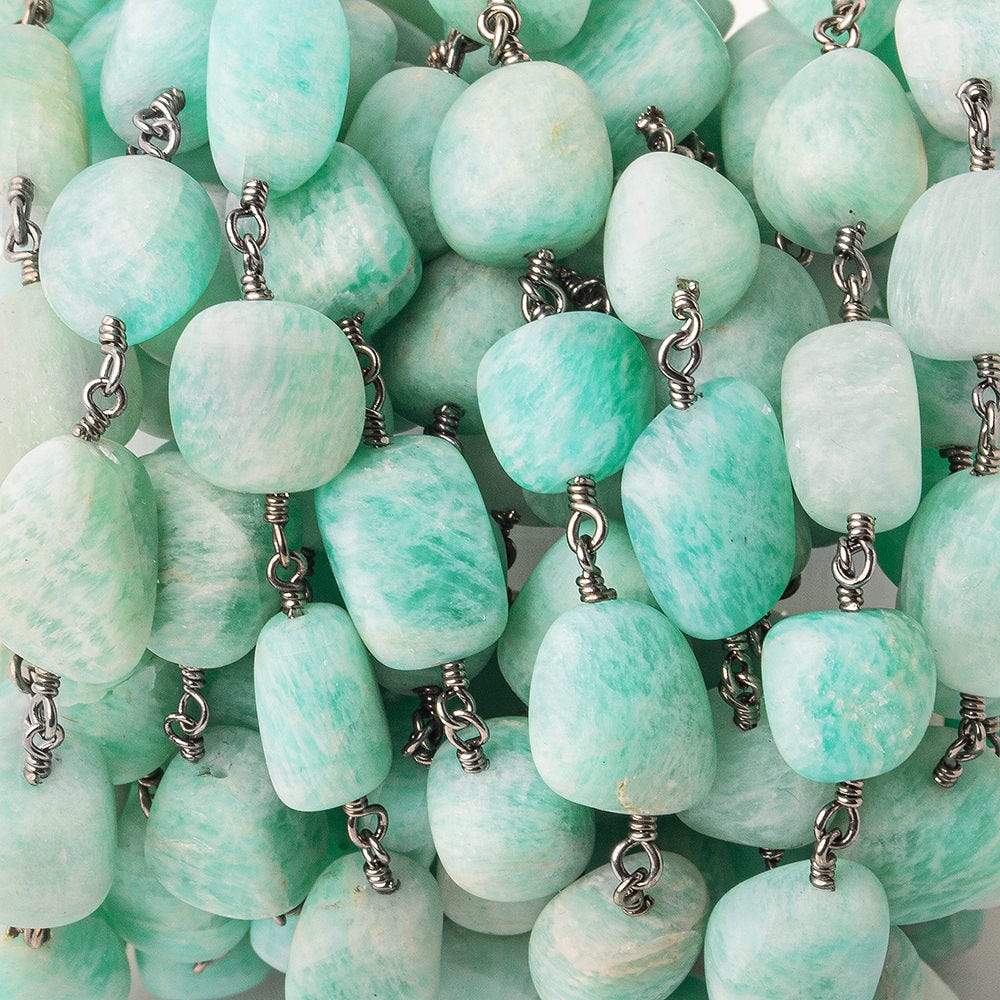 9x9-12x8mm Matte Amazonite plain nugget Black Gold plated Chain by the foot 19 beads per - Beadsofcambay.com