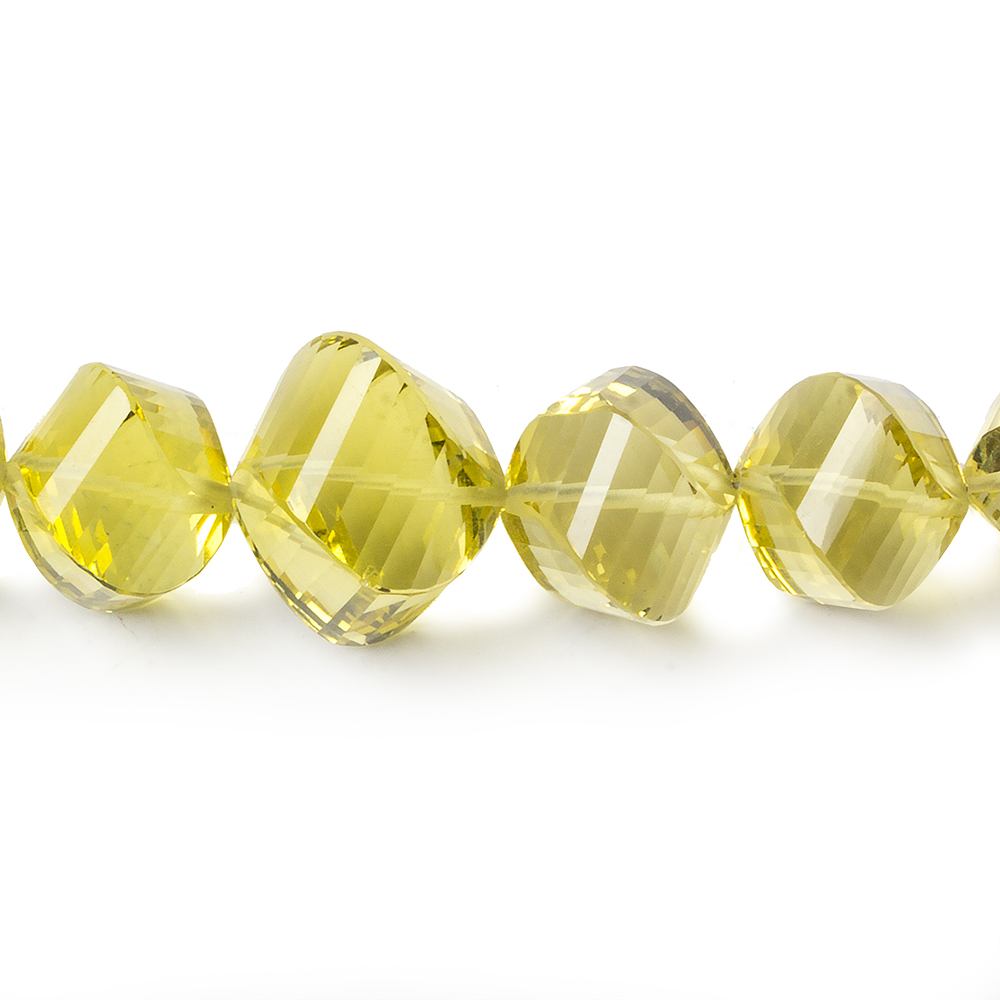 9x9-13x13mm Lemon Quartz Straight Drill Faceted Twist 7.5 inch 17 Beads AA Grade - Beadsofcambay.com