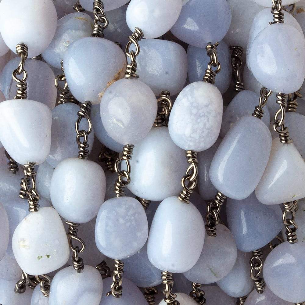 9x9-13x9mm Blue Chalcedony plain nugget Black Gold plated Chain by the foot 18 pieces - Beadsofcambay.com
