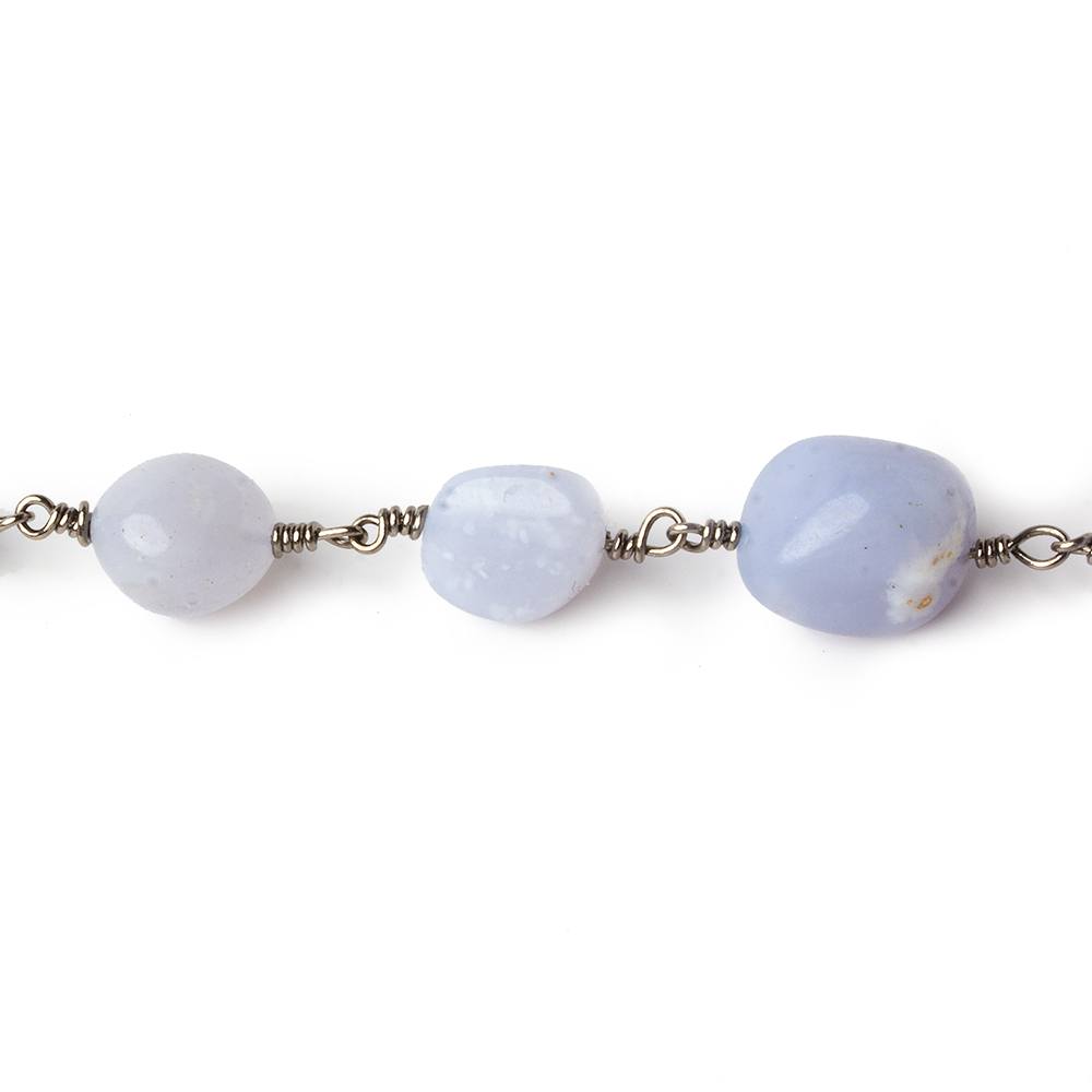 9x9-13x9mm Blue Chalcedony plain nugget Black Gold plated Chain by the foot 18 pieces - Beadsofcambay.com