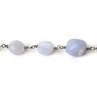 9x9-13x9mm Blue Chalcedony plain nugget Black Gold plated Chain by the foot 18 pieces - Beadsofcambay.com