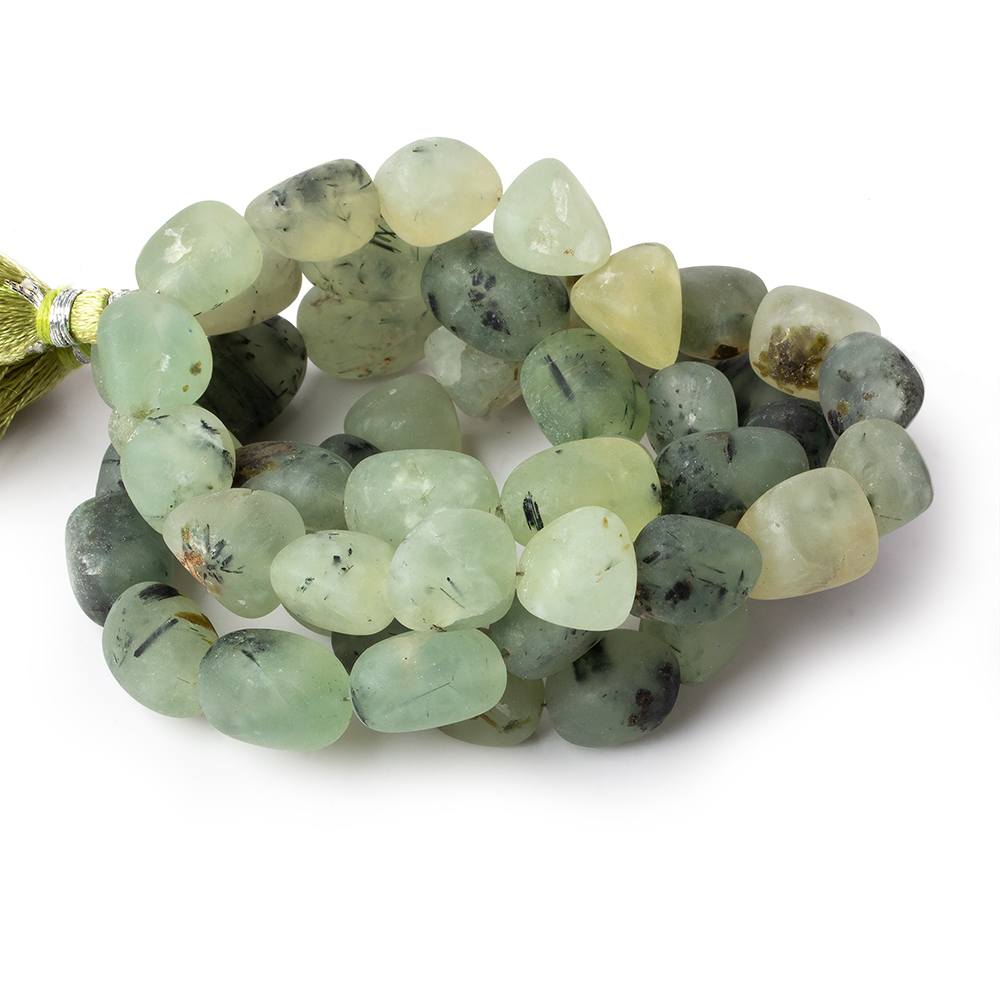9x9-14x10mm Matte Prehnite tumbled plain nuggets 12 inch 23 beads AA - Beadsofcambay.com