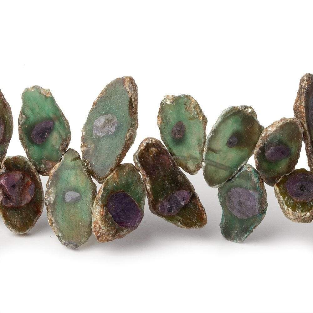 9x9-16x9mm Red & Green Bi-Color Corundum Crystal Slices 7.5 in 36 pcs - Beadsofcambay.com