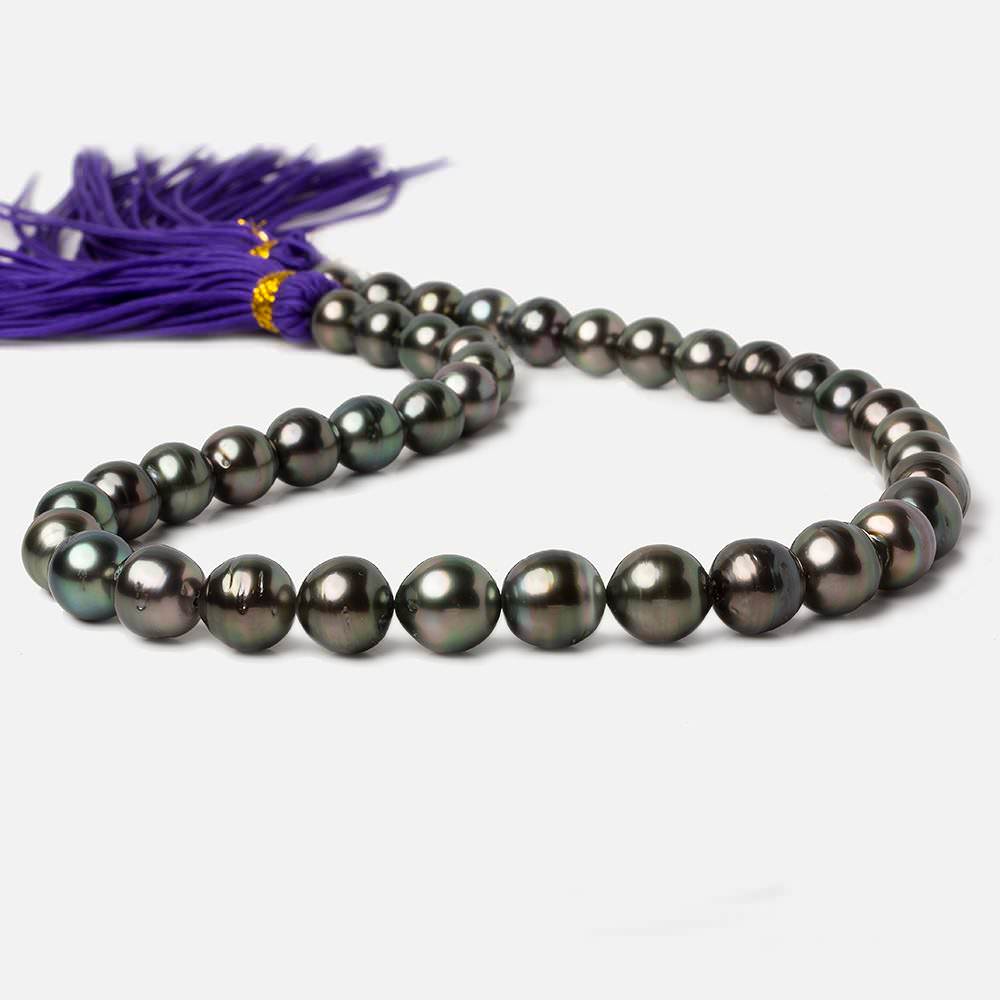 9x9.5-10.5x11.5mm Peacock Tahitian Round Saltwater Pearls 16 inch 40 pieces A - Beadsofcambay.com