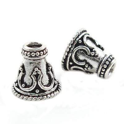 9x9mm Antiqued Sterling Silver Cone Set of 2 - Beadsofcambay.com