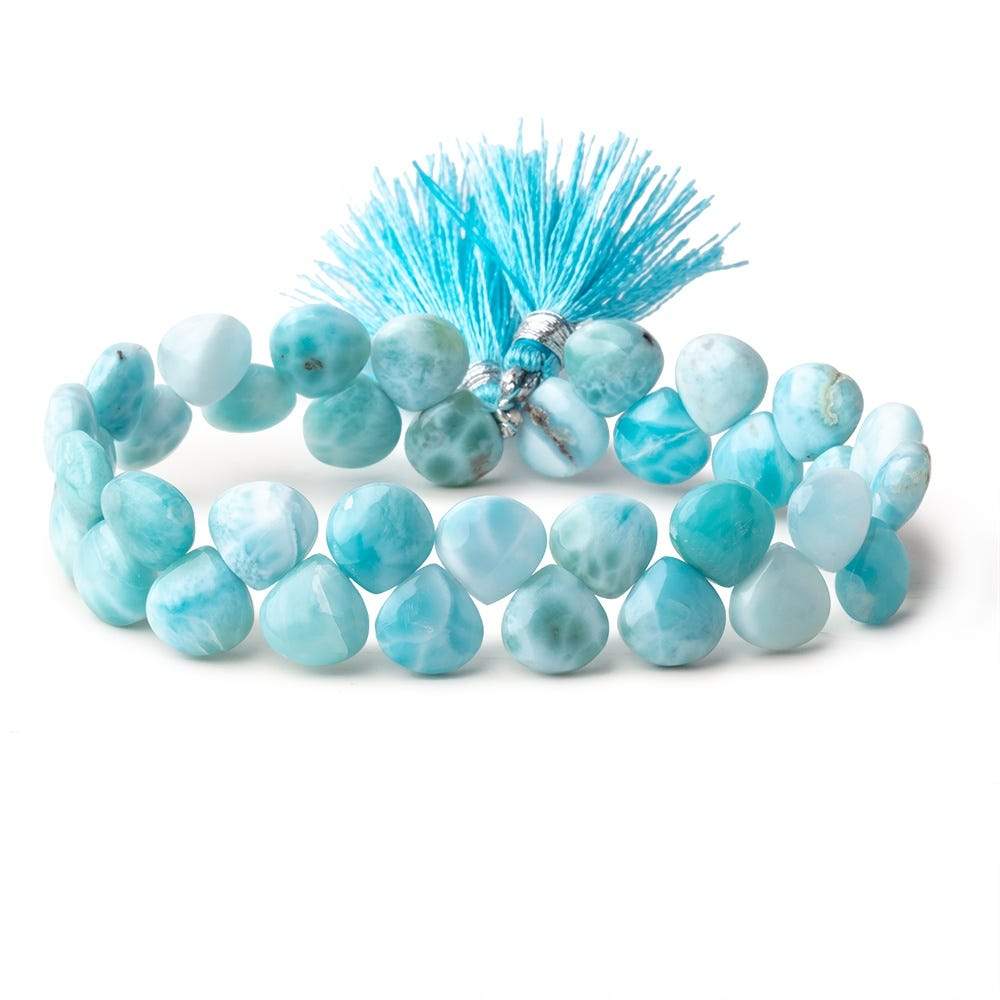 9x9mm Larimar Plain Heart Beads 7.5 inch 35 pieces - Beadsofcambay.com