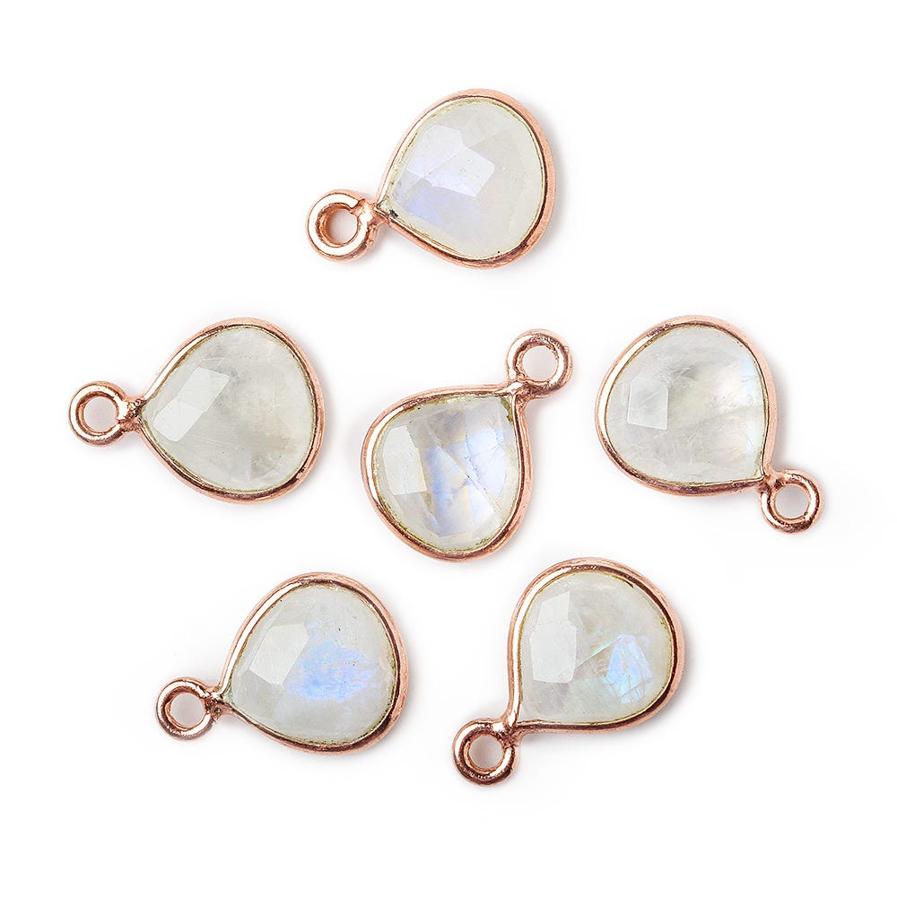 9x9mm Rose Gold Bezeled Rainbow Moonstone Heart Pendant 1 piece - Beadsofcambay.com
