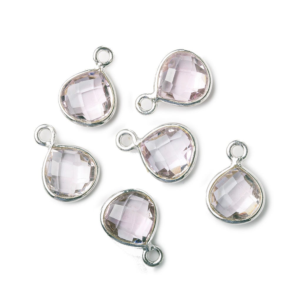 9x9mm Silver .925 Bezeled Pink Amethyst Heart Pendant 1 piece - Beadsofcambay.com