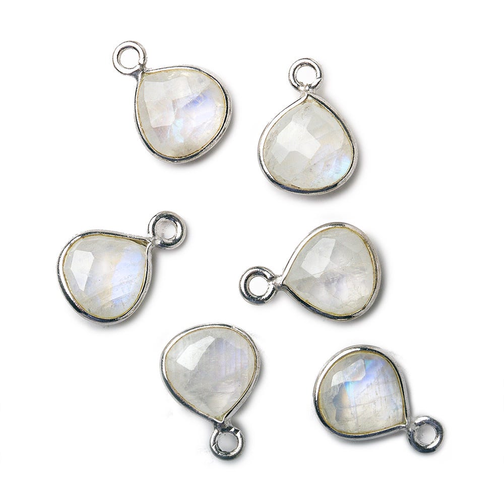9x9mm Silver .925 Bezeled Rainbow Moonstone Heart Pendant 1 piece - Beadsofcambay.com