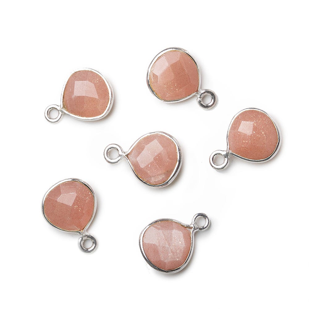 9x9mm Silver .925 Gold Bezeled Angel Skin Peach Moonstone Heart Pendant 1 piece - Beadsofcambay.com