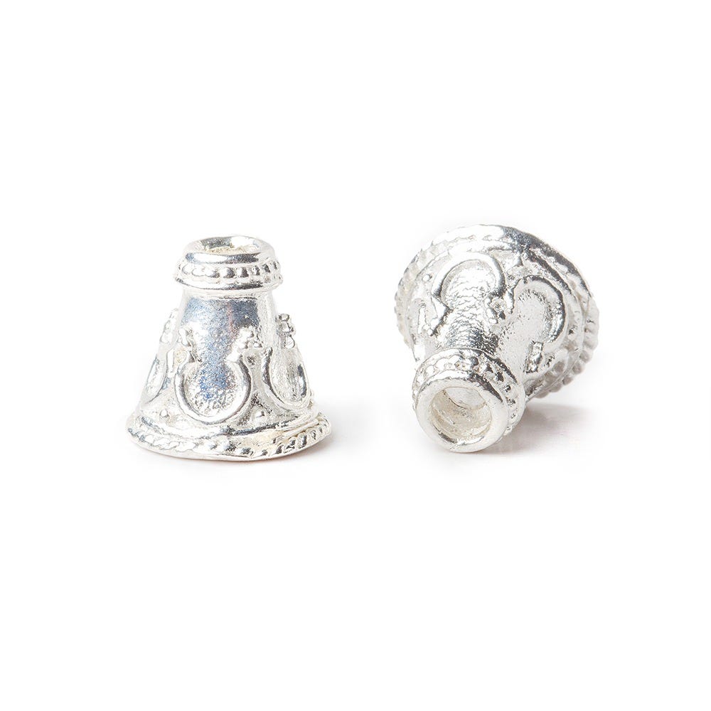 9x9mm Sterling Silver Bali Style Cone Set of 2 - Beadsofcambay.com