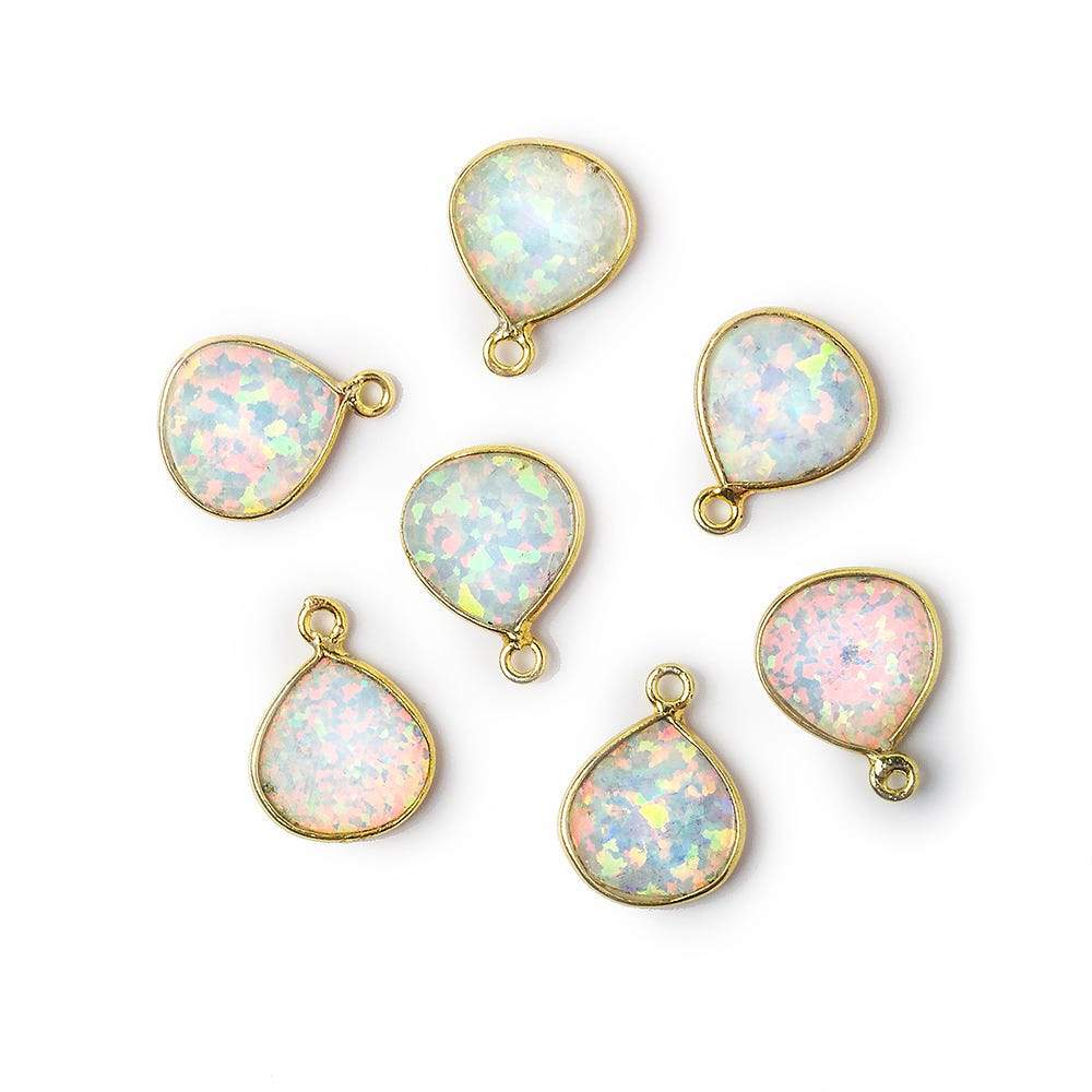 9x9mm Vermeil Bezel Synthetic Opal faceted heart Pendant 1 piece - Beadsofcambay.com