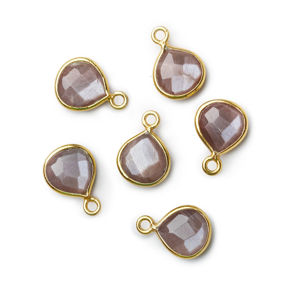 9x9mm Vermeil Bezeled Chocolate Brown Moonstone Heart Pendant 1 piece - Beadsofcambay.com